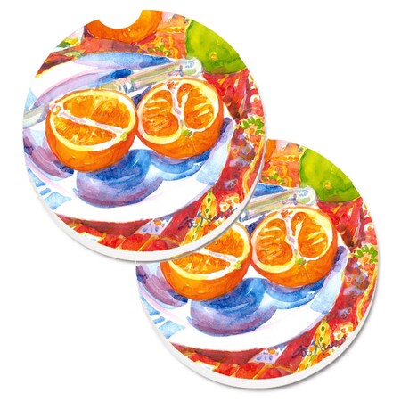 Carolines Treasures Florida Orange Sliced for breakfast Set of 2 Cup Holder Car Coaster 6035CARC